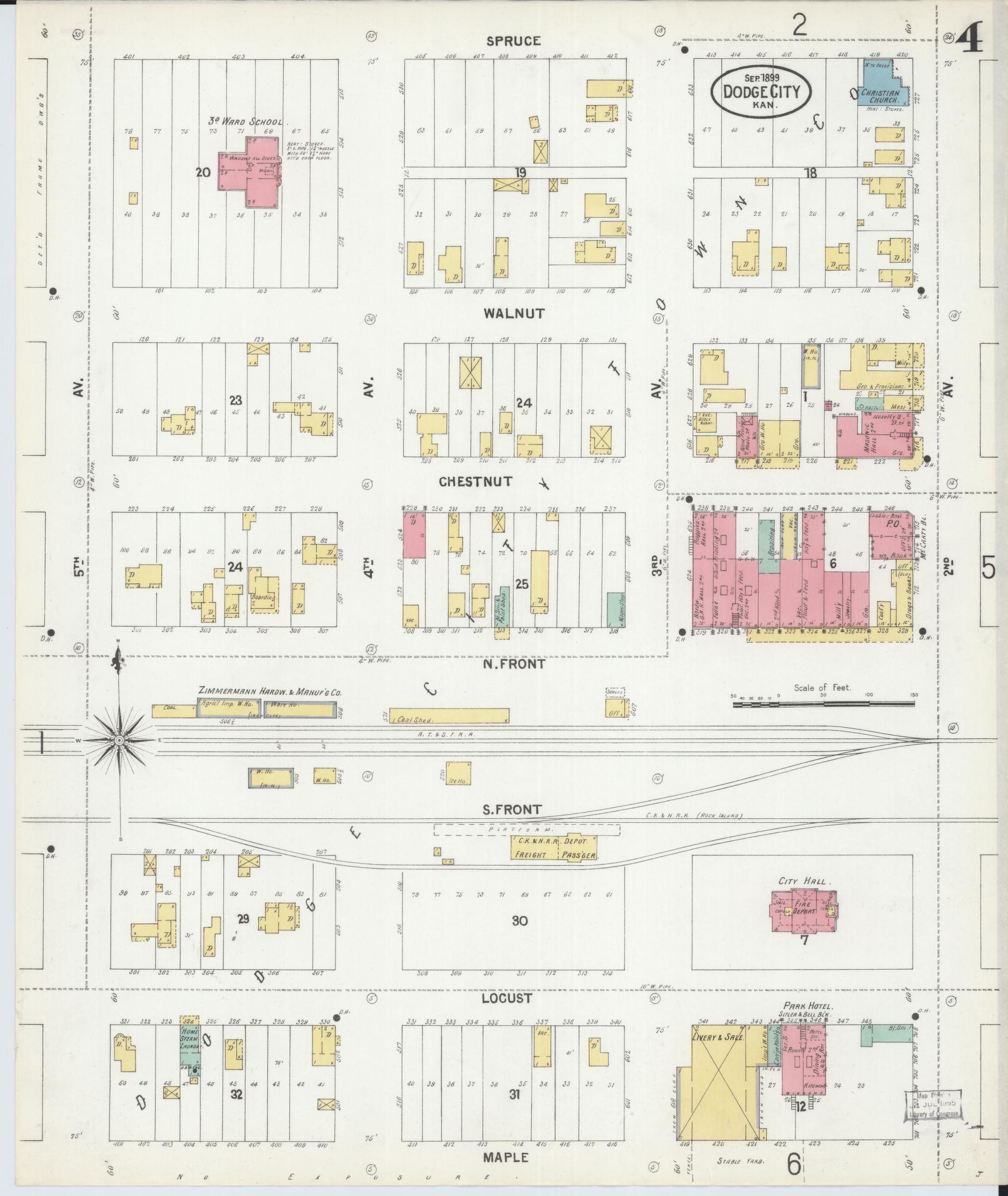 Sanborn Fire Insurance Map from Dodge City, Ford County, Kansas (1899), Sheet #0004 - Complete Map Set gallery image, historic Sanborn map, vintage wall art, Kansas Kansas