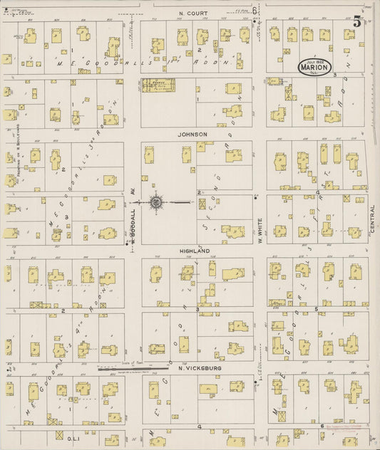 Sanborn Fire Insurance Map from Marion, Williamson County, Illinois (1922), Sheet #0005 - Historic Sanborn Fire Insurance Map Print, vintage old map wall art, antique decor, genealogy gift, Illinois Illinois map