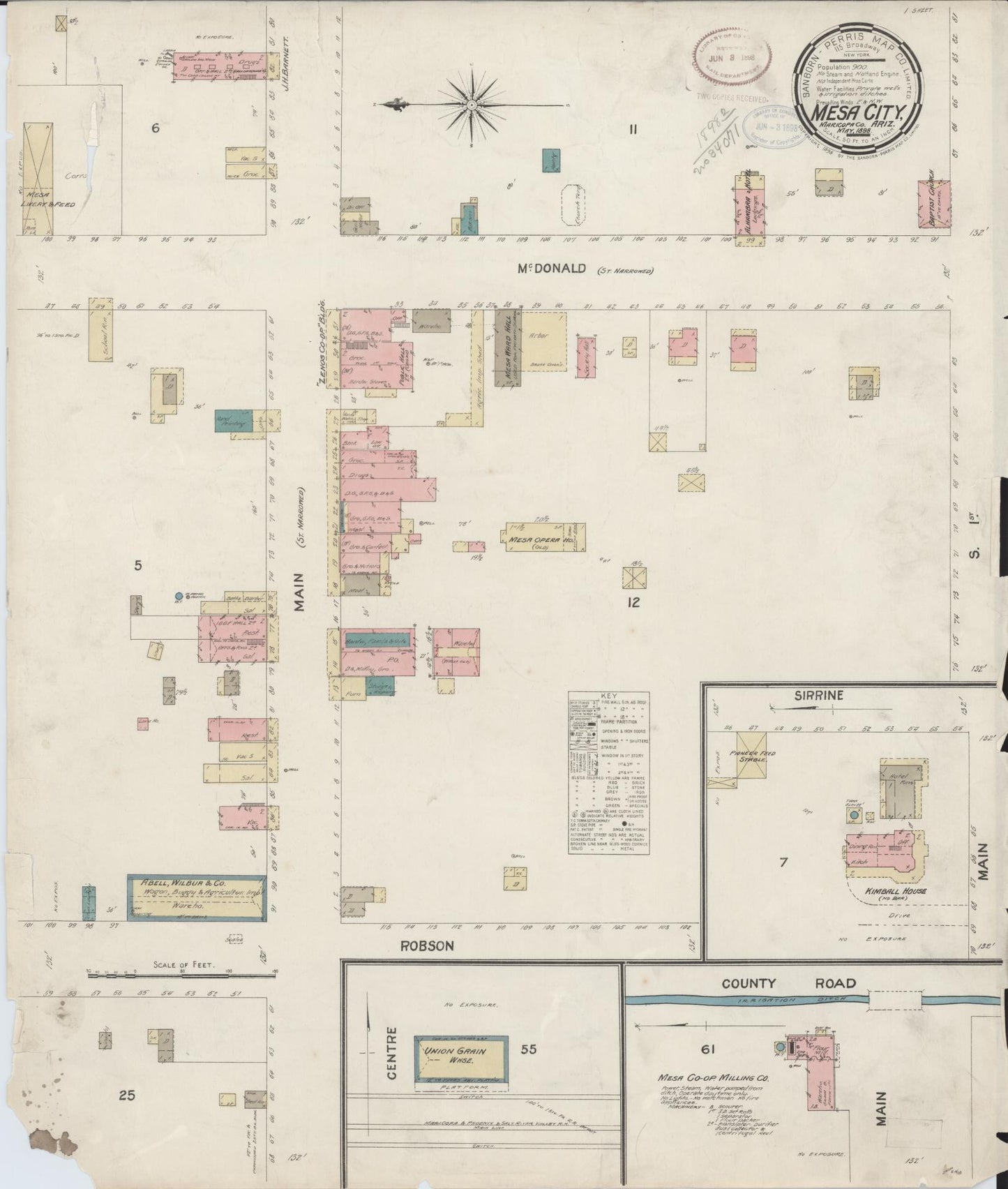 Sanborn Fire Insurance Map from Mesa, Maricopa County, Arizona (1898), Sheet #0001 - Historic Sanborn Fire Insurance Map Print, vintage old map wall art, antique decor, genealogy gift, Arizona Arizona map
