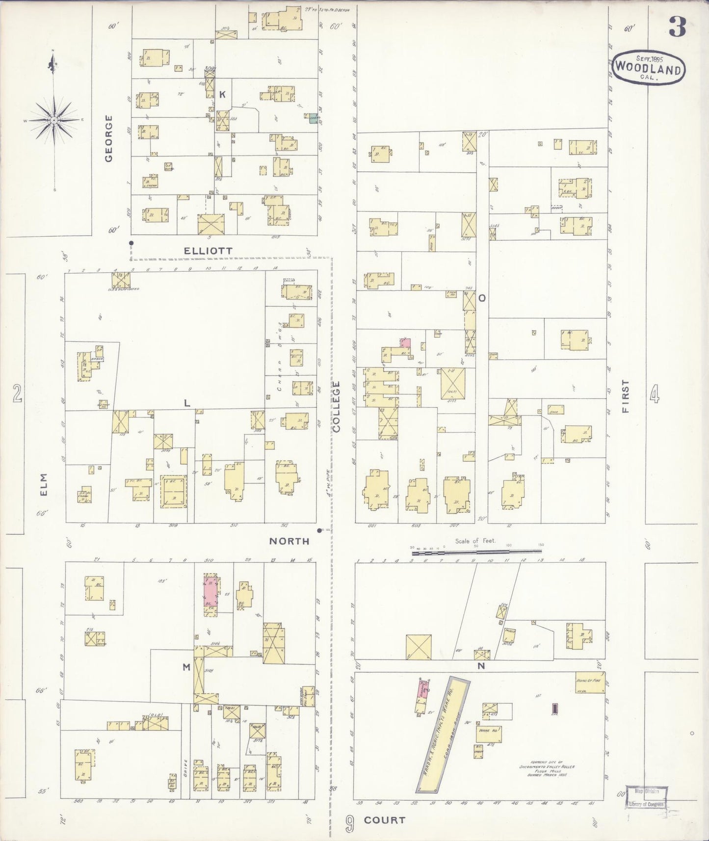 Sanborn Fire Insurance Map from Woodland, Yolo County, California (1895), Sheet #0003 - Complete Map Set gallery image, historic Sanborn map, vintage wall art, California California