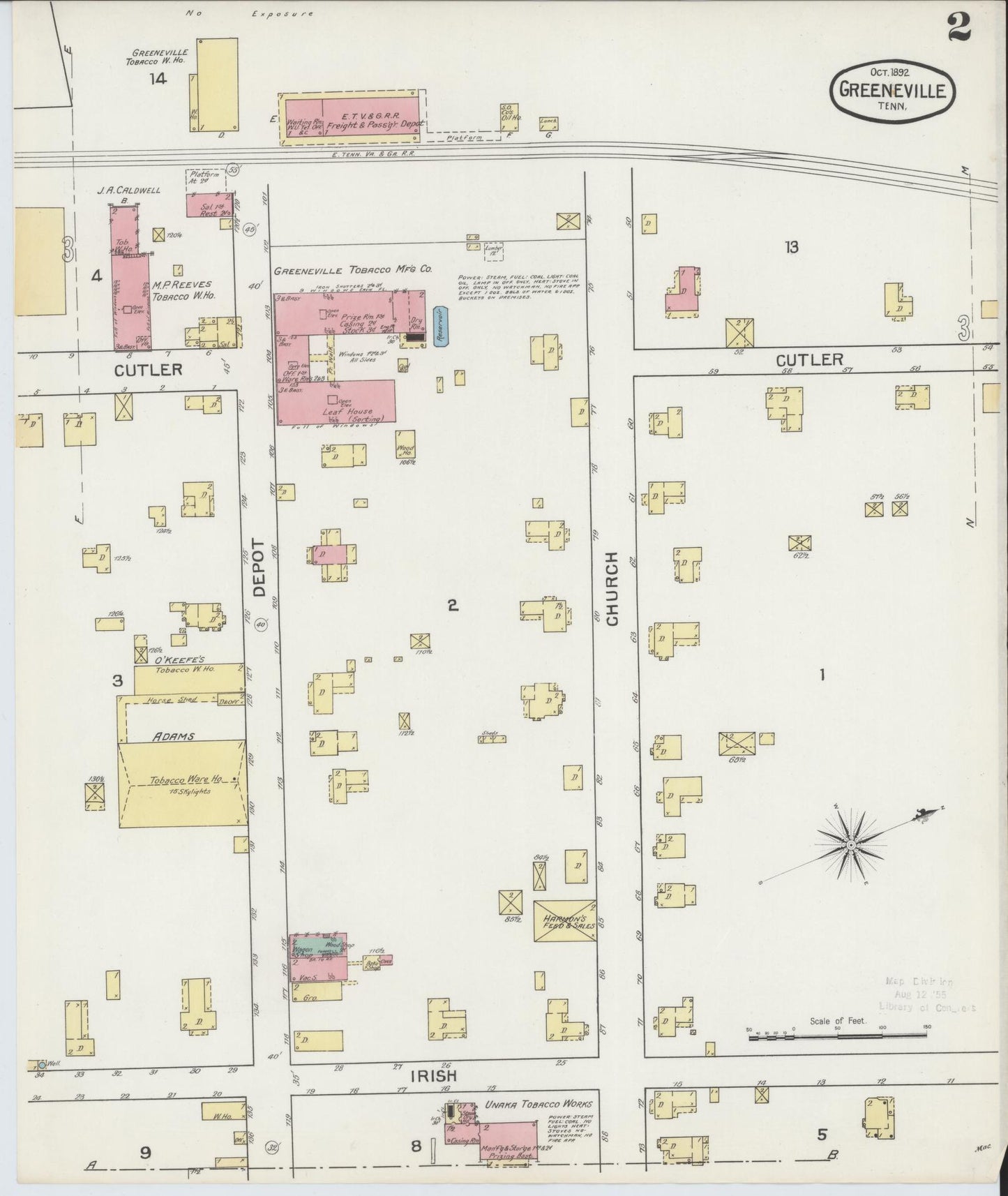 Sanborn Fire Insurance Map from Greeneville, Greene County, Tennessee (1892), Sheet #0002 - Complete Map Set gallery image, historic Sanborn map, vintage wall art, Tennessee Tennessee