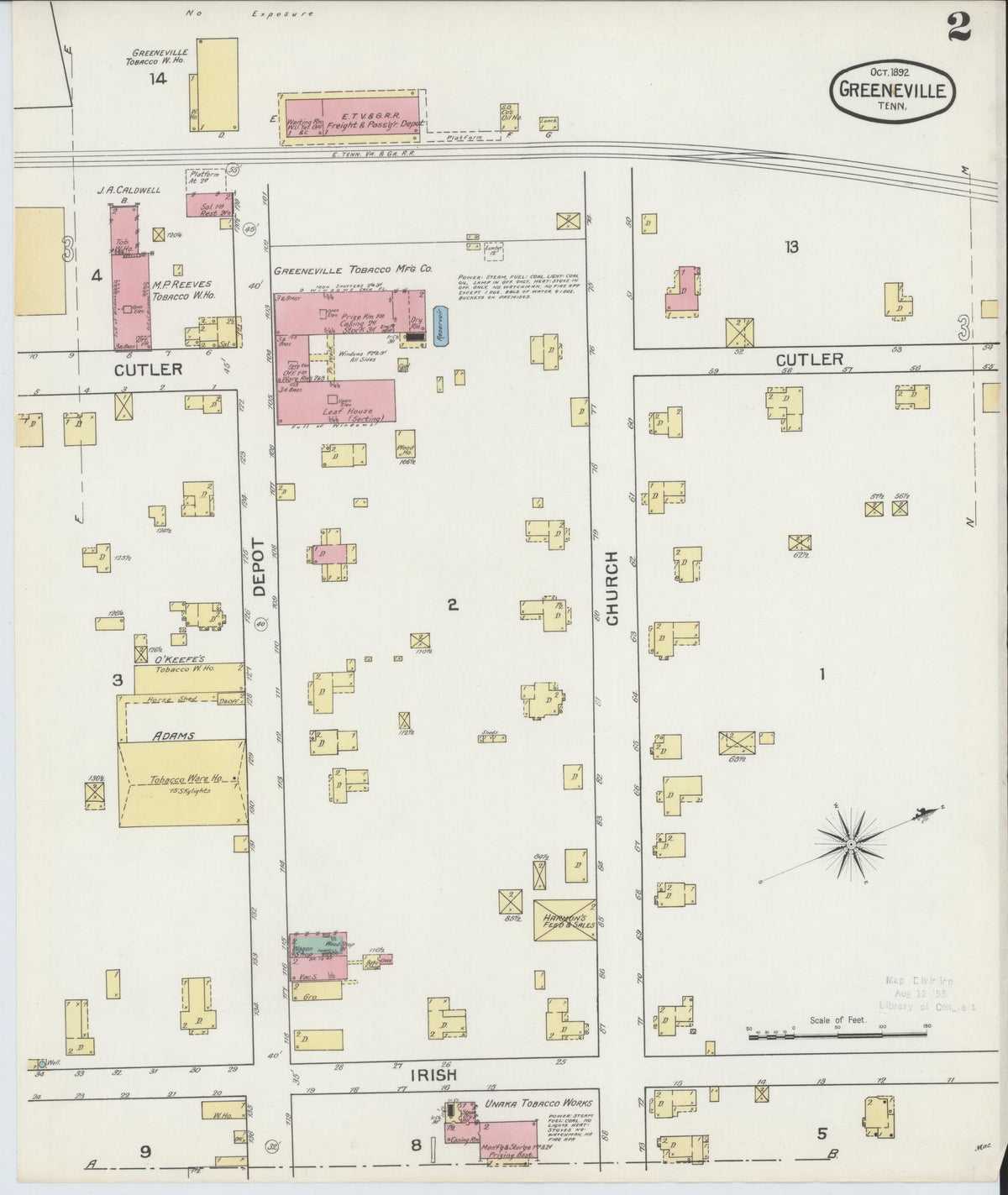Sanborn Fire Insurance Map from Greeneville, Greene County, Tennessee (1892), Sheet #0002 - Complete Map Set gallery image, historic Sanborn map, vintage wall art, Tennessee Tennessee