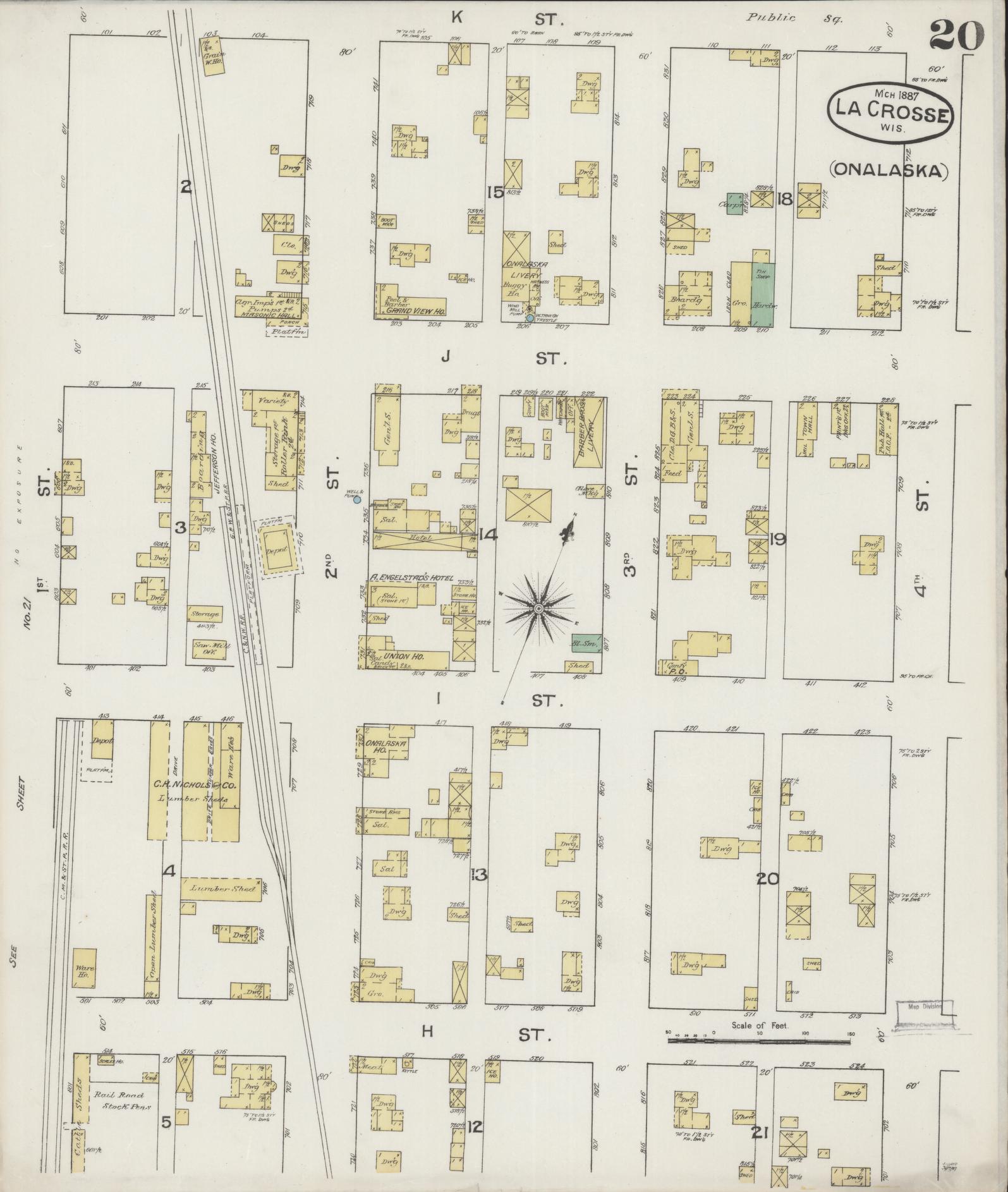 Sanborn Fire Insurance Map from La Crosse, La Crosse County, Wisconsin (1887), Sheet #0020 - Historic Sanborn Fire Insurance Map Print, vintage old map wall art, antique decor, genealogy gift, Wisconsin Wisconsin map