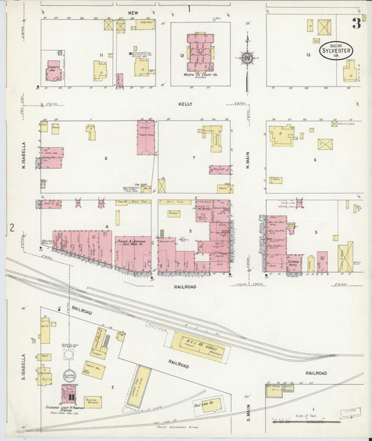 Sanborn Fire Insurance Map from Sylvester, Worth County, Georgia (1911), Sheet #0003 - Historic Sanborn Fire Insurance Map Print, vintage old map wall art, antique decor, genealogy gift, Georgia Georgia map
