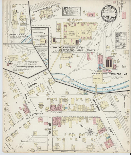 Sanborn Fire Insurance Map from Scottdale, Westmoreland County, Pennsylvania (1884), Sheet #0001 - Historic Sanborn Fire Insurance Map Print, vintage old map wall art, antique decor, genealogy gift, Pennsylvania Pennsylvania map