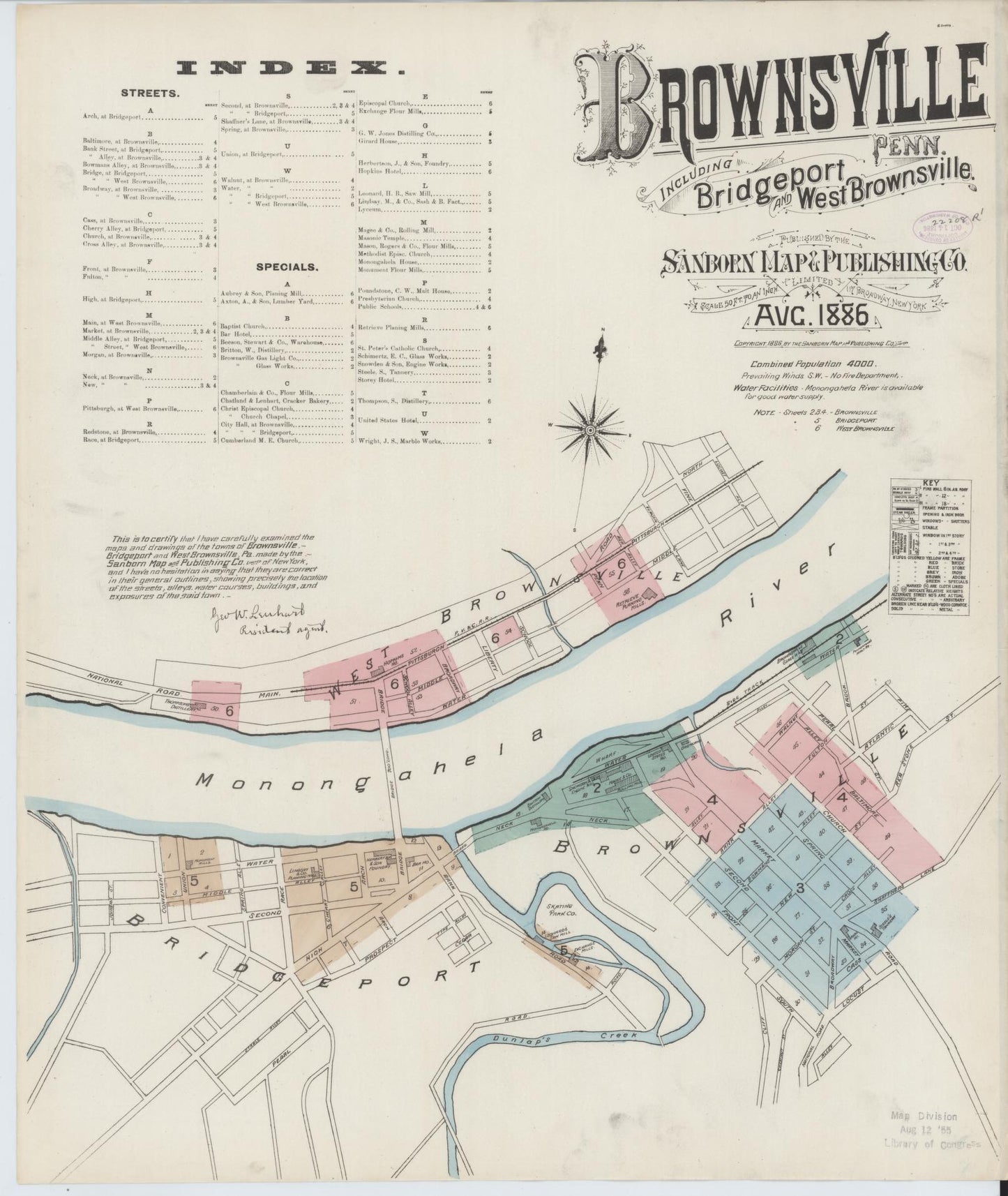 Sanborn Fire Insurance Map from Brownsville, Fayette County, Pennsylvania (1886), Sheet #0001 - Historic Sanborn Fire Insurance Map Print, vintage old map wall art, antique decor, genealogy gift, Pennsylvania Pennsylvania map