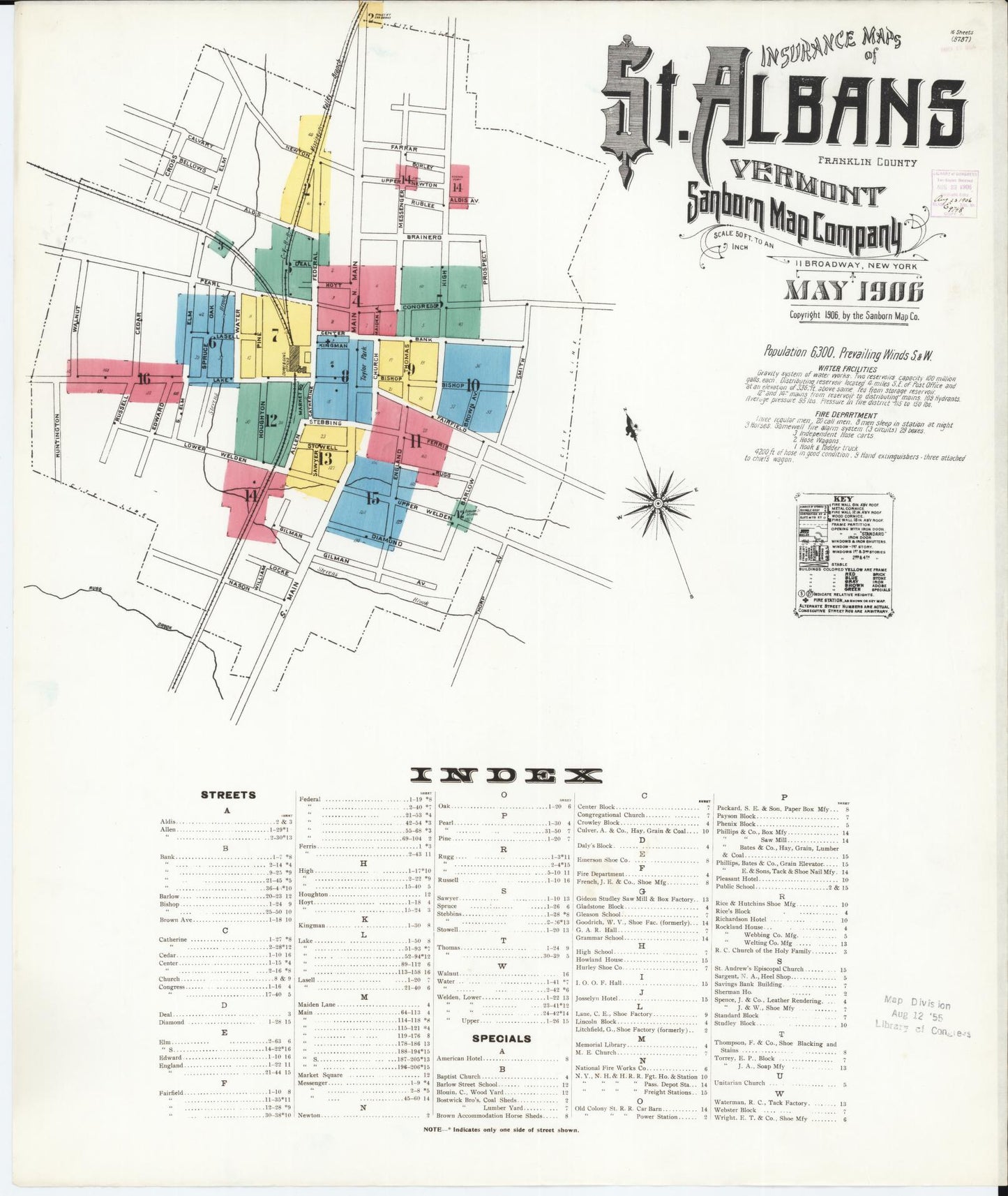 Sanborn Fire Insurance Map from Saint Albans, Franklin County, Vermont (1906), Sheet #0001 - Complete Map Set gallery image, historic Sanborn map, vintage wall art, Vermont Vermont