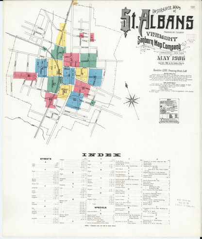 Sanborn Fire Insurance Map from Saint Albans, Franklin County, Vermont (1906), Sheet #0001 - Complete Map Set gallery image, historic Sanborn map, vintage wall art, Vermont Vermont