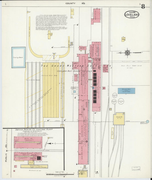 Sanborn Fire Insurance Map from Loveland, Larimer County, Colorado (1918), Sheet #0008 - Historic Sanborn Fire Insurance Map Print, vintage old map wall art, antique decor, genealogy gift, Colorado Colorado map