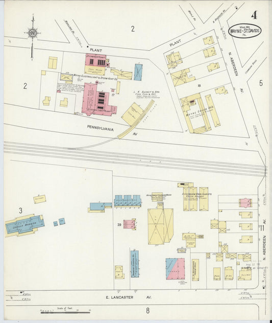 Sanborn Fire Insurance Map from Wayne, Delaware County, Pennsylvania (1914), Sheet #0004 - Historic Sanborn Fire Insurance Map Print, vintage old map wall art, antique decor, genealogy gift, Wayne Delaware map