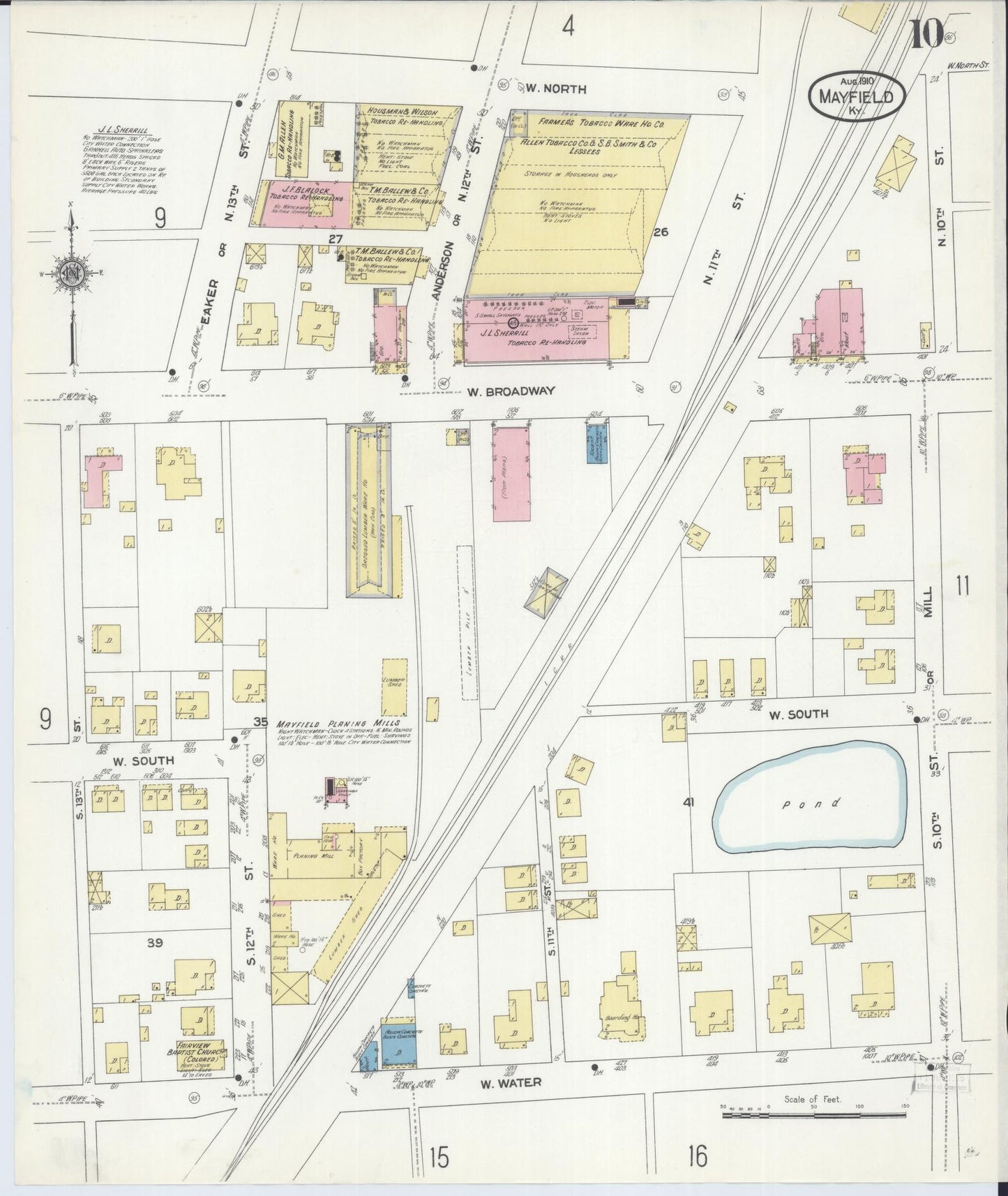 Sanborn Fire Insurance Map from Mayfield, Graves County, Kentucky (1910), Sheet #0010 - Complete Map Set gallery image, historic Sanborn map, vintage wall art, Kentucky Kentucky