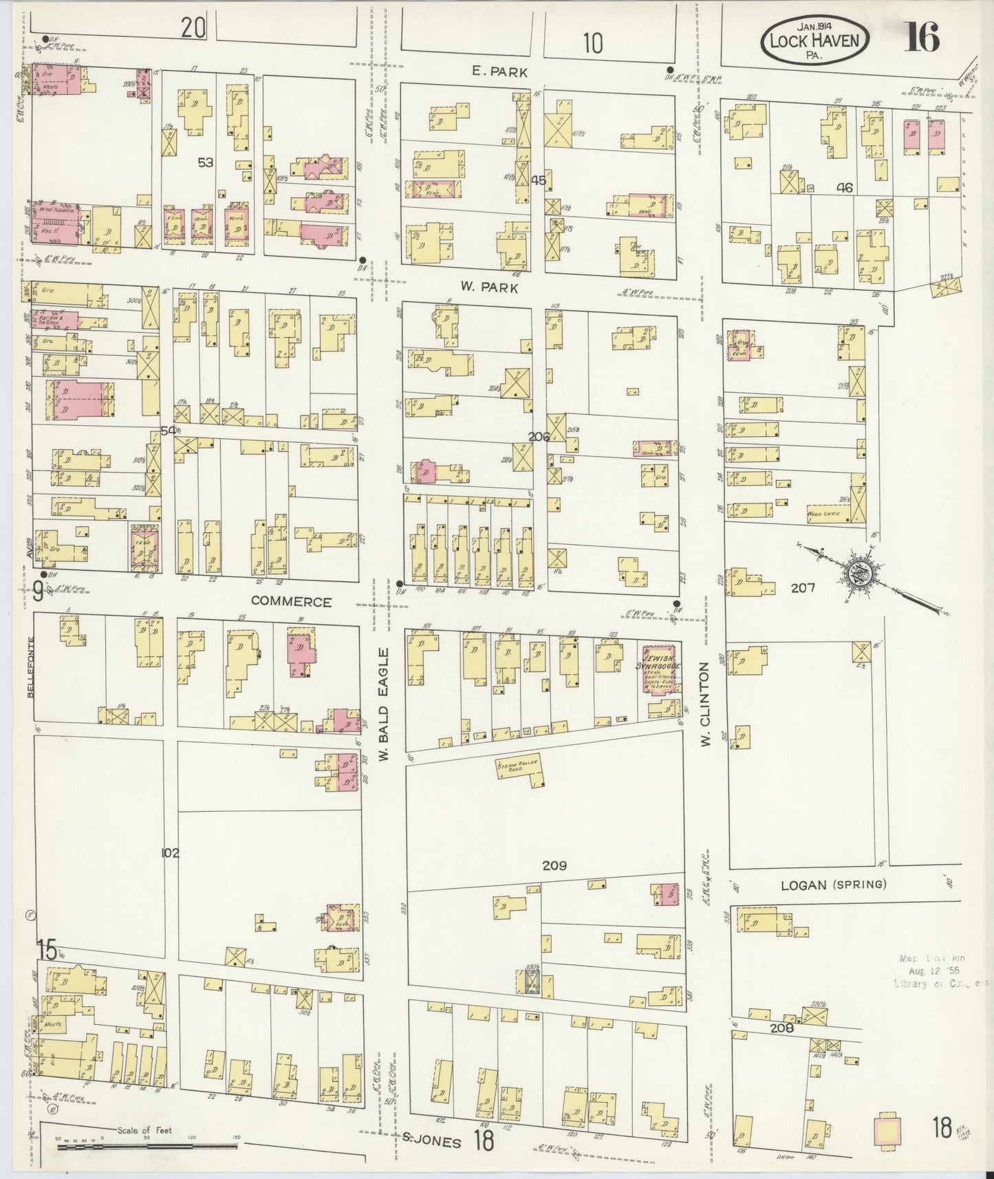 Sanborn Fire Insurance Map from Lock Haven, Clinton County, Pennsylvania (1914), Sheet #0016 - Historic Sanborn Fire Insurance Map Print, vintage old map wall art, antique decor, genealogy gift, Pennsylvania Pennsylvania map