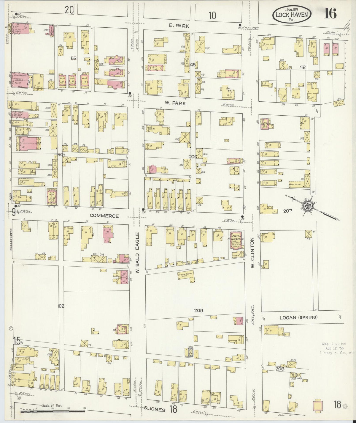 Sanborn Fire Insurance Map from Lock Haven, Clinton County, Pennsylvania (1914), Sheet #0016 - Historic Sanborn Fire Insurance Map Print, vintage old map wall art, antique decor, genealogy gift, Pennsylvania Pennsylvania map