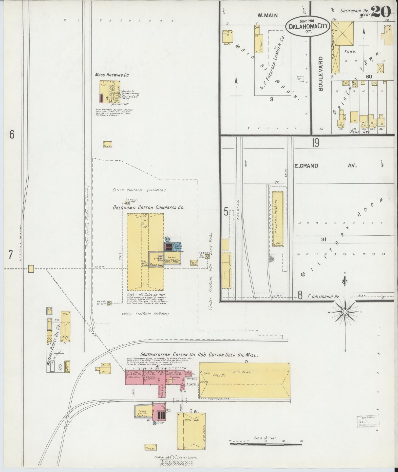 Sanborn Fire Insurance Map from Oklahoma City, Oklahoma County, Oklahoma (1901), Sheet #0020 - Complete Map Set gallery image, historic Sanborn map, vintage wall art, Oklahoma City Oklahoma