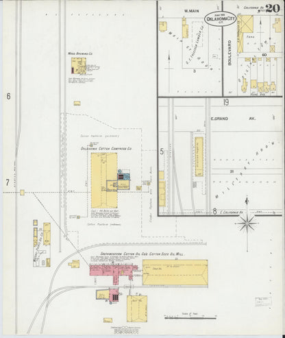 Sanborn Fire Insurance Map from Oklahoma City, Oklahoma County, Oklahoma (1901), Sheet #0020 - Complete Map Set gallery image, historic Sanborn map, vintage wall art, Oklahoma City Oklahoma