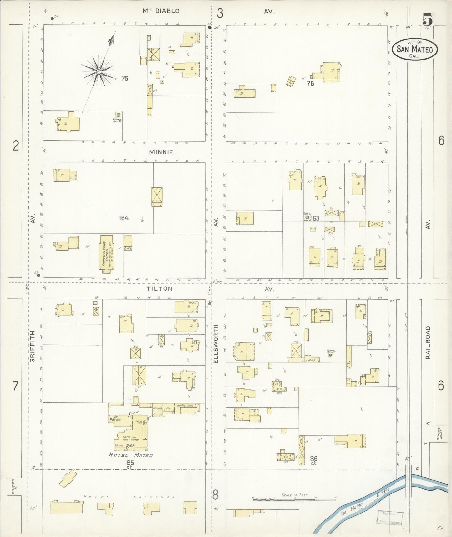 Sanborn Fire Insurance Map from San Mateo, San Mateo County, California (1901), Sheet #0005 - Complete Map Set gallery image, historic Sanborn map, vintage wall art, California California