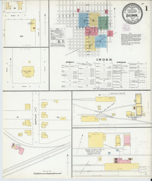 Sanborn Fire Insurance Map from Quitman, Brooks County, Georgia (1905), Sheet #0001 - Complete Map Set gallery image, historic Sanborn map, vintage wall art, Georgia Georgia