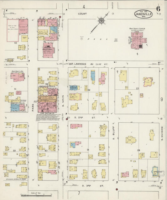 Sanborn Fire Insurance Map from Janesville, Rock County, Wisconsin (1915), Sheet #0006 - Historic Sanborn Fire Insurance Map Print, vintage old map wall art, antique decor, genealogy gift, Wisconsin Wisconsin map