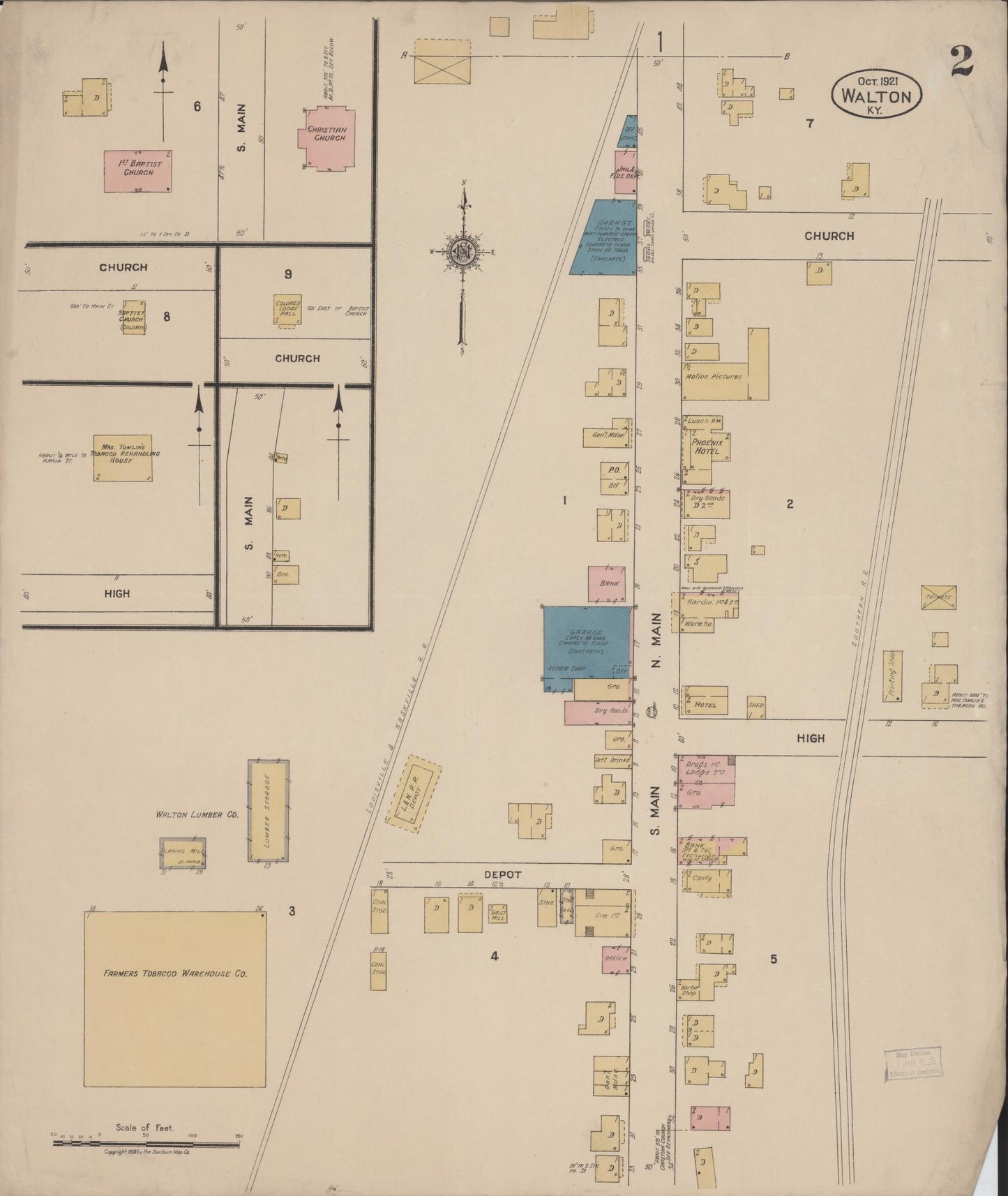 Sanborn Fire Insurance Map from Walton, Boone County, Kentucky (1921), Sheet #0002 - Complete Map Set gallery image, historic Sanborn map, vintage wall art, Kentucky Kentucky