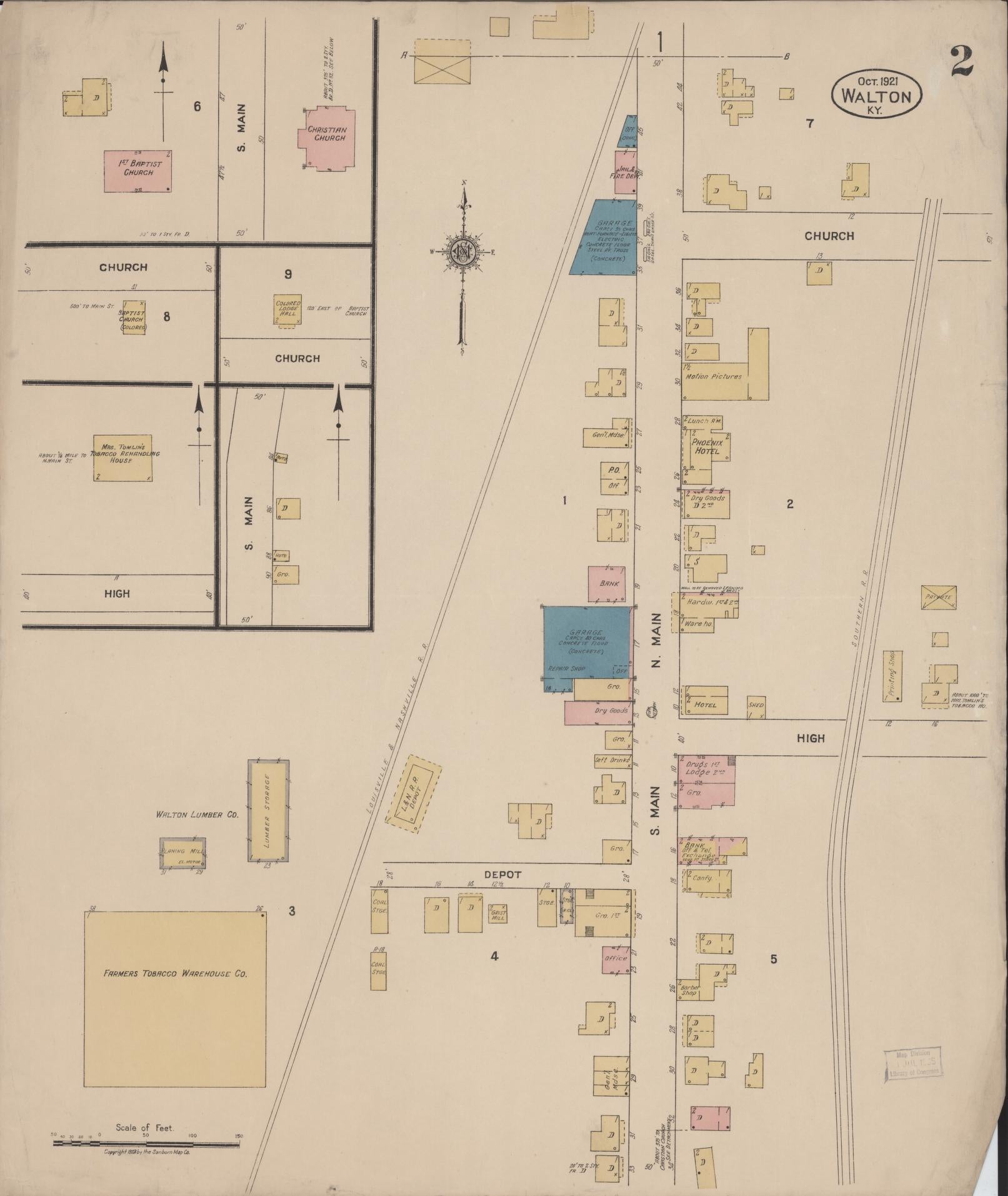 Sanborn Fire Insurance Map from Walton, Boone County, Kentucky (1921), Sheet #0002 - Complete Map Set gallery image, historic Sanborn map, vintage wall art, Kentucky Kentucky