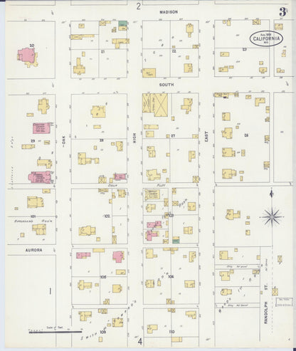Sanborn Fire Insurance Map from California, Moniteau County, Missouri (1898), Sheet #0003 - Complete Map Set gallery image, historic Sanborn map, vintage wall art, California California