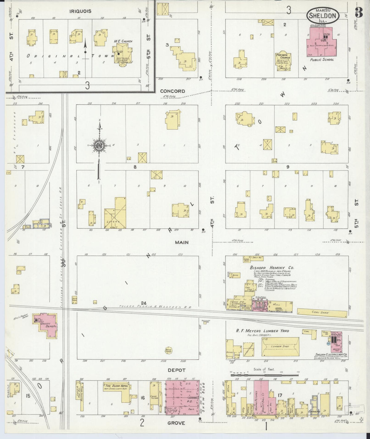 Sanborn Fire Insurance Map from Sheldon, Iroquois County, Illinois (1910), Sheet #0003 - Historic Sanborn Fire Insurance Map Print, vintage old map wall art, antique decor, genealogy gift, Illinois Illinois map