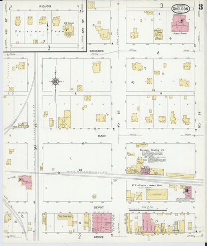 Sanborn Fire Insurance Map from Sheldon, Iroquois County, Illinois (1910), Sheet #0003 - Historic Sanborn Fire Insurance Map Print, vintage old map wall art, antique decor, genealogy gift, Illinois Illinois map