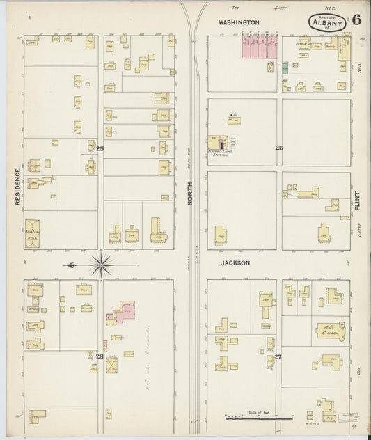Sanborn Fire Insurance Map from Albany, Dougherty County, Georgia (1890), Sheet #0006 - Historic Sanborn Fire Insurance Map Print, vintage old map wall art, antique decor, genealogy gift, Georgia Georgia map