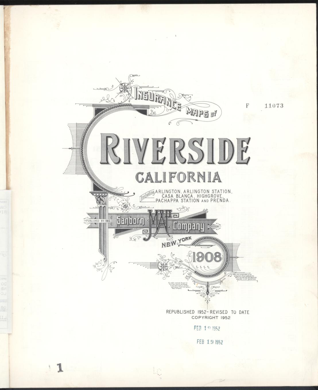 Sanborn Fire Insurance Map from Riverside, Riverside County, California. (1952) – Historic Sanborn Fire Insurance Map Print