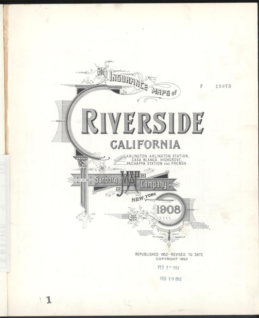 Sanborn Fire Insurance Map from Riverside, Riverside County, California. (1952) – Historic Sanborn Fire Insurance Map Print