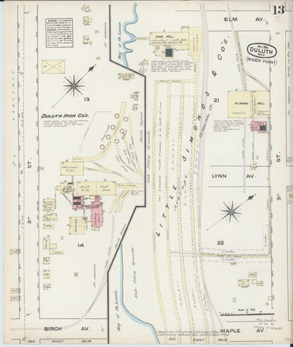 Sanborn Fire Insurance Map from Duluth, Saint Louis County, Minnesota (1884), Sheet #0013 - Historic Sanborn Fire Insurance Map Print, vintage old map wall art, antique decor, genealogy gift, Minnesota Minnesota map