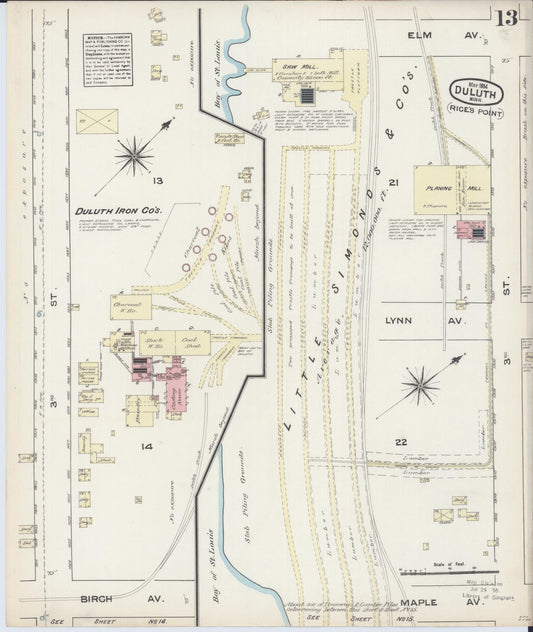Sanborn Fire Insurance Map from Duluth, Saint Louis County, Minnesota (1884), Sheet #0013 - Historic Sanborn Fire Insurance Map Print, vintage old map wall art, antique decor, genealogy gift, Minnesota Minnesota map