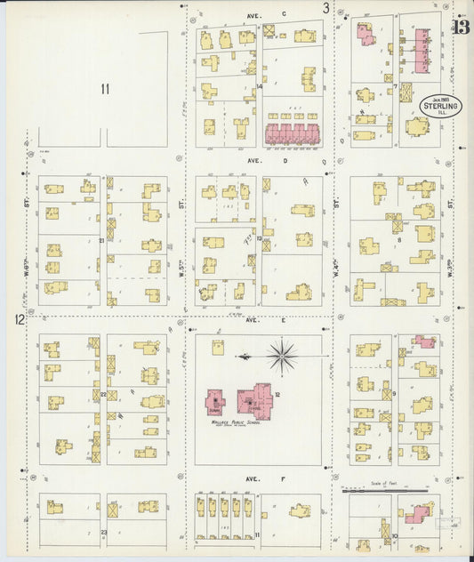 Sanborn Fire Insurance Map from Sterling, Whiteside County, Illinois (1903), Sheet #0013 - Historic Sanborn Fire Insurance Map Print, vintage old map wall art, antique decor, genealogy gift, Illinois Illinois map