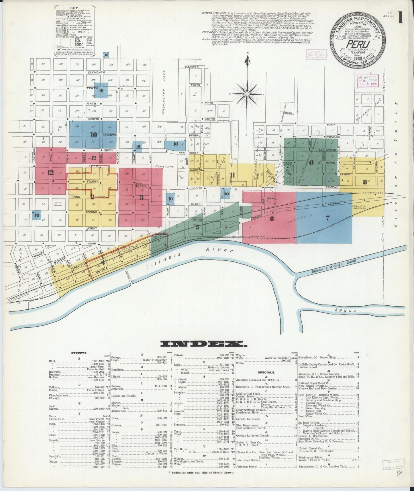 Sanborn Fire Insurance Map from Peru, La Salle County, Illinois (1909), Sheet #0001 - Complete Map Set gallery image, historic Sanborn map, vintage wall art, Illinois Illinois