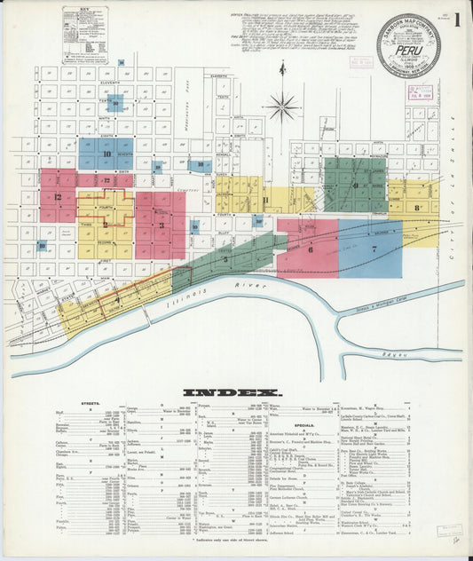 Sanborn Fire Insurance Map from Peru, La Salle County, Illinois (1909), Sheet #0001 - Complete Map Set gallery image, historic Sanborn map, vintage wall art, Illinois Illinois