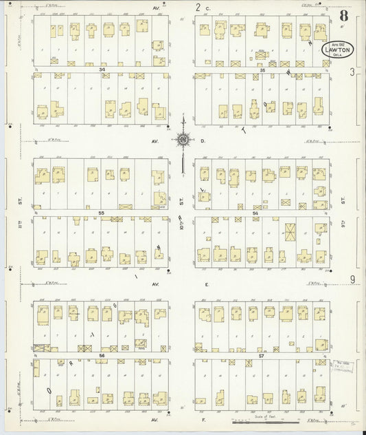 Sanborn Fire Insurance Map from Lawton, Comanche County, Oklahoma (1912), Sheet #0008 - Historic Sanborn Fire Insurance Map Print, vintage old map wall art, antique decor, genealogy gift, Oklahoma Oklahoma map