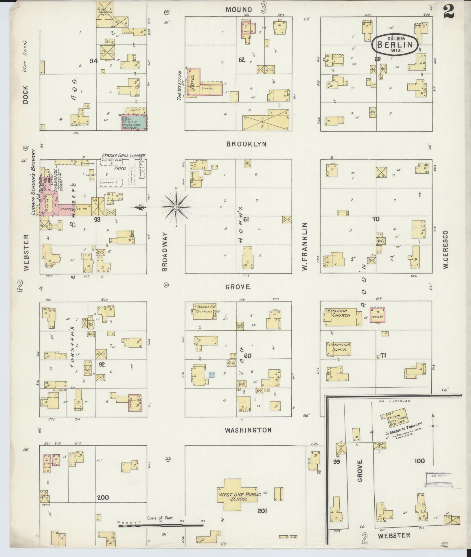 Sanborn Fire Insurance Map from Berlin, Green Lake County, Wisconsin (1895), Sheet #0002 - Complete Map Set gallery image, historic Sanborn map, vintage wall art, Wisconsin Wisconsin