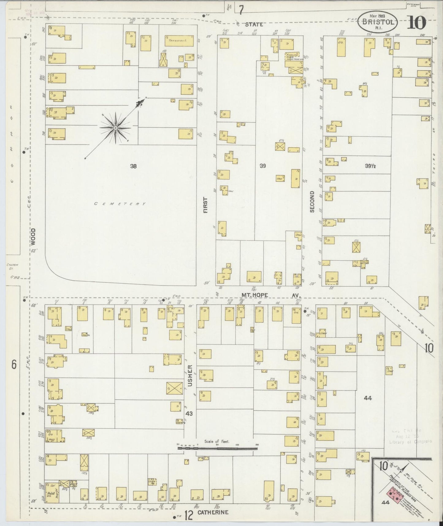 Sanborn Fire Insurance Map from Bristol, Bristol County, Rhode Island (1903), Sheet #0010 - Complete Map Set gallery image, historic Sanborn map, vintage wall art, Rhode Island Rhode Island