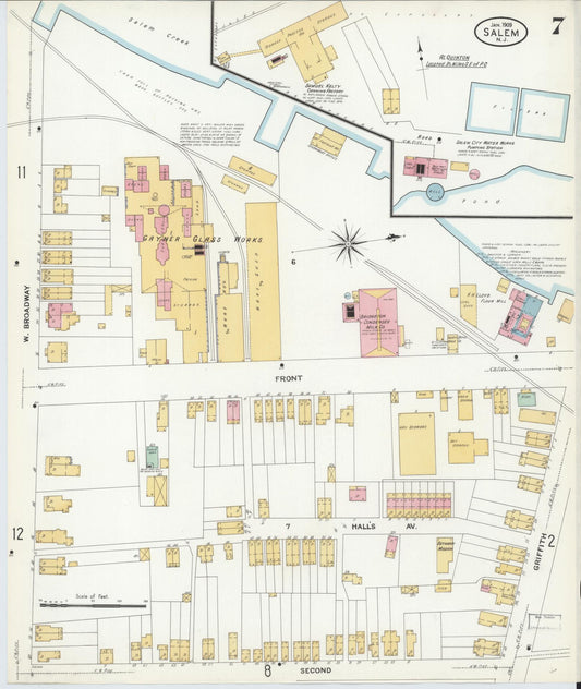 Sanborn Fire Insurance Map from Salem, Salem County, New Jersey (1909), Sheet #0007 - Historic Sanborn Fire Insurance Map Print, vintage old map wall art, antique decor, genealogy gift, New Jersey New Jersey map