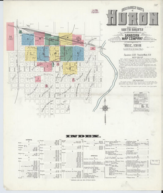 Sanborn Fire Insurance Map from Huron, Beadle County, South Dakota (1910), Sheet #0001 - Complete Map Set gallery image, historic Sanborn map, vintage wall art, South Dakota South Dakota
