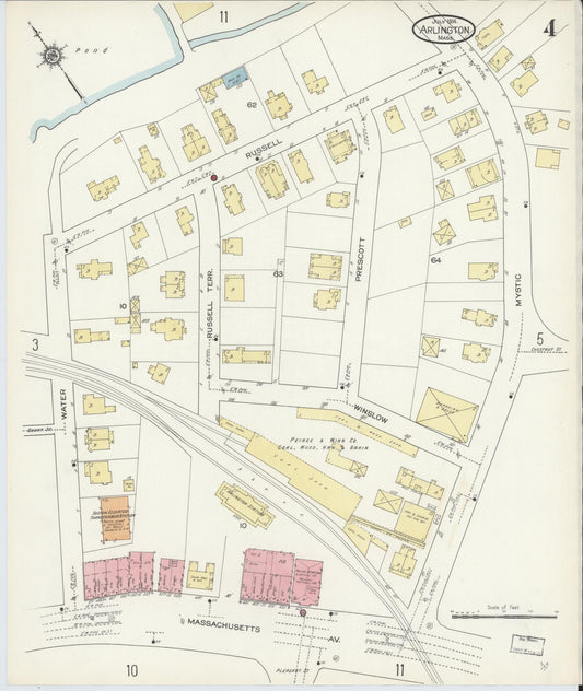 Sanborn Fire Insurance Map from Arlington, Middlesex County, Massachusetts (1914), Sheet #0004 - Historic Sanborn Fire Insurance Map Print, vintage old map wall art, antique decor, genealogy gift, Massachusetts Massachusetts map