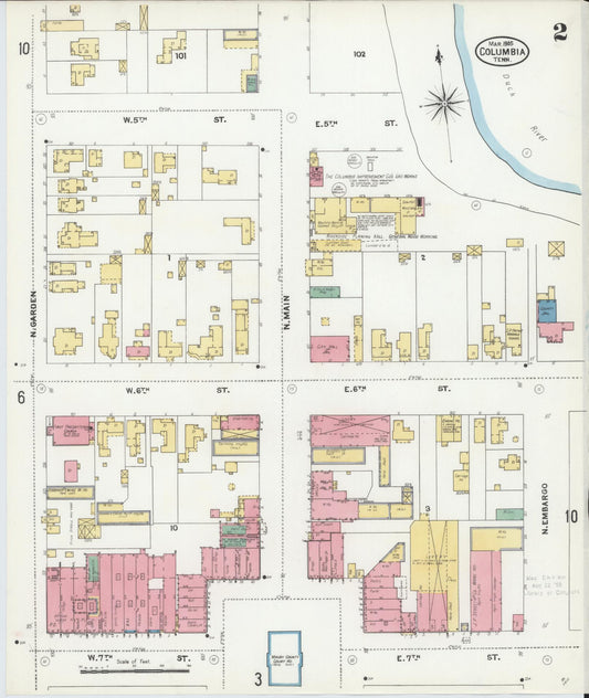 Sanborn Fire Insurance Map from Columbia, Maury County, Tennessee (1905), Sheet #0002 - Historic Sanborn Fire Insurance Map Print, vintage old map wall art, antique decor, genealogy gift, Tennessee Tennessee map