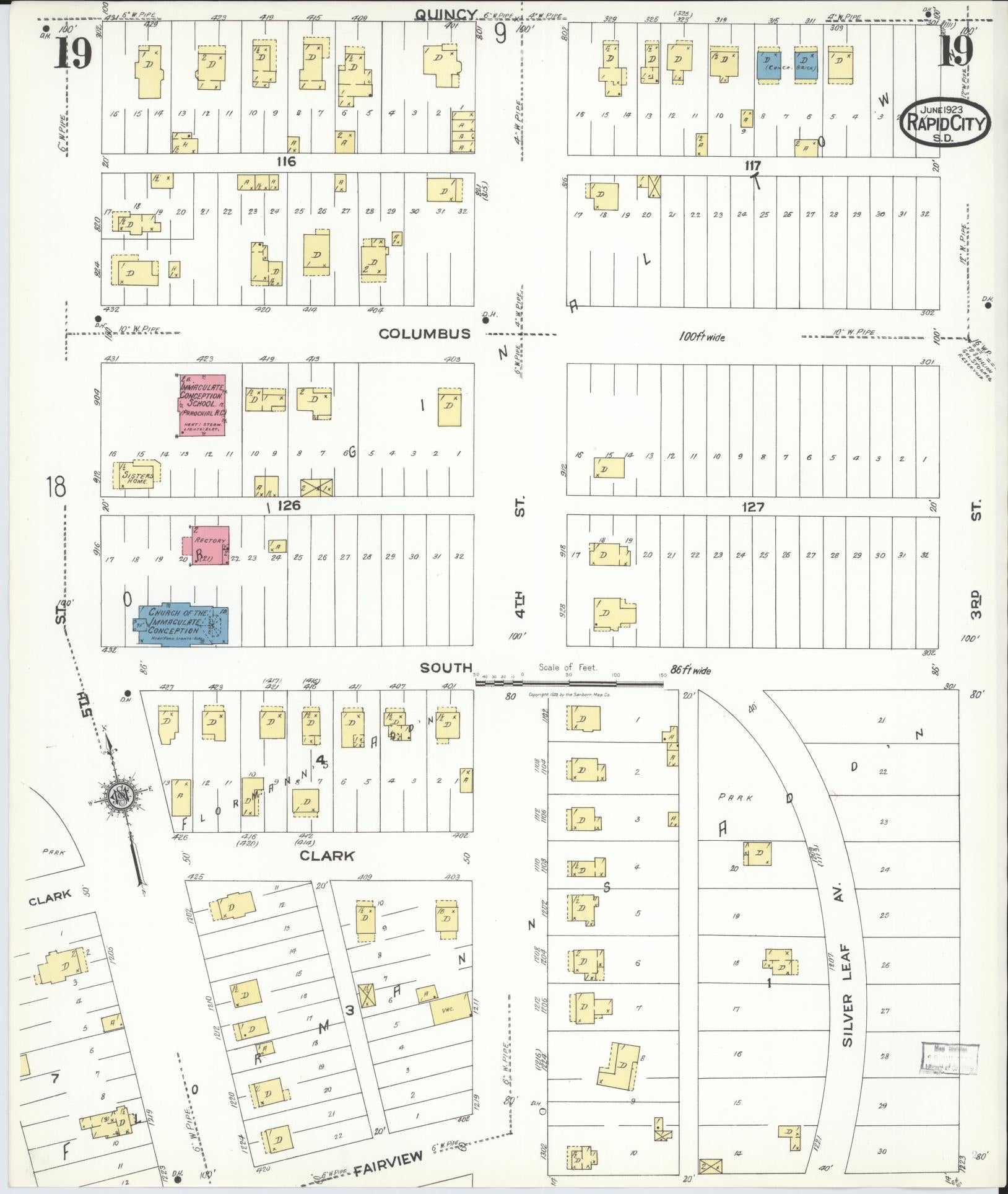 Sanborn Fire Insurance Map from Rapid City, Pennington County, South Dakota (1923), Sheet #0019 - Historic Sanborn Fire Insurance Map Print, vintage old map wall art, antique decor, genealogy gift, South Dakota South Dakota map