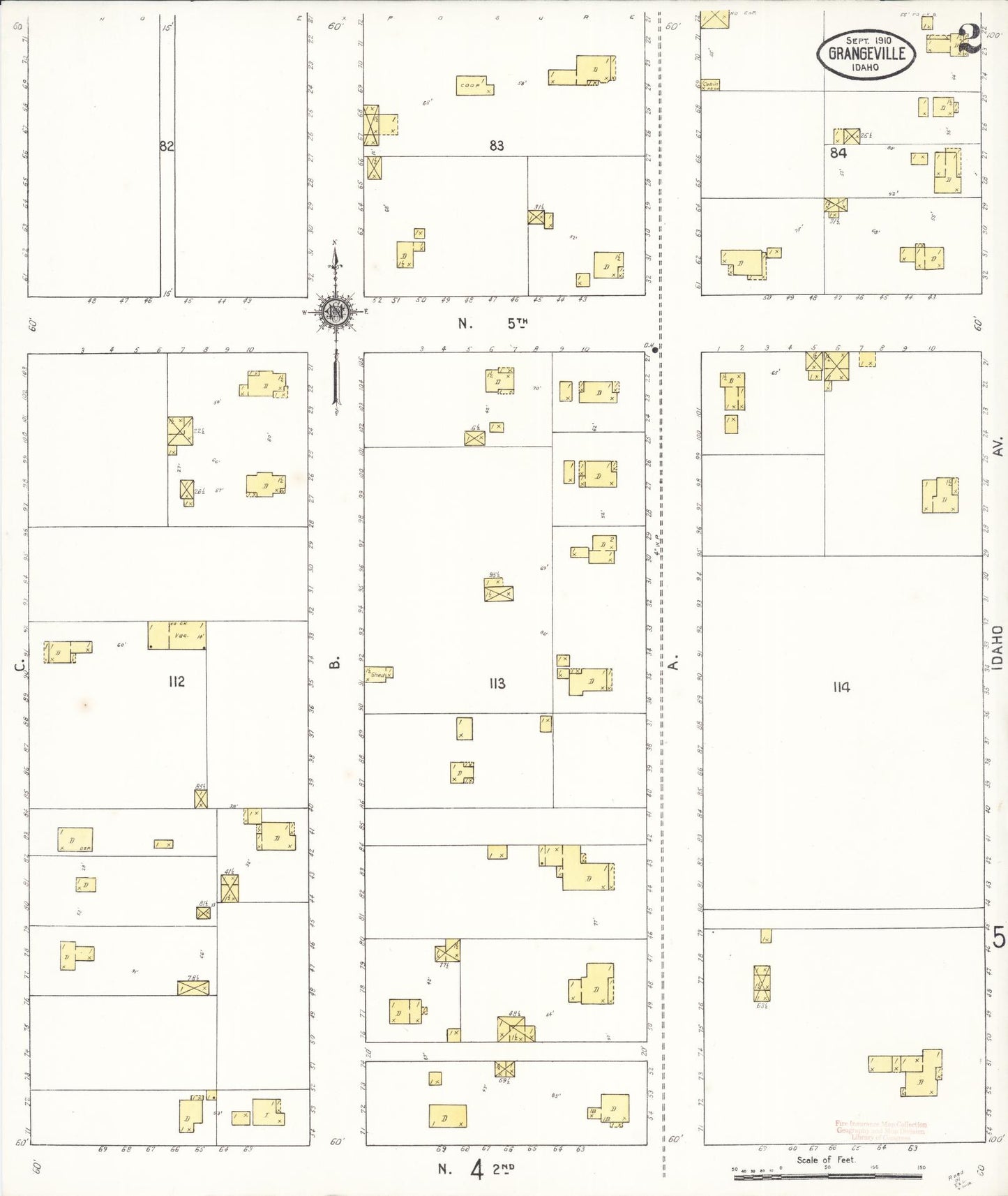 Sanborn Fire Insurance Map from Grangeville, Idaho County, Idaho (1910), Sheet #0002 - Complete Map Set gallery image, historic Sanborn map, vintage wall art, Grangeville Idaho