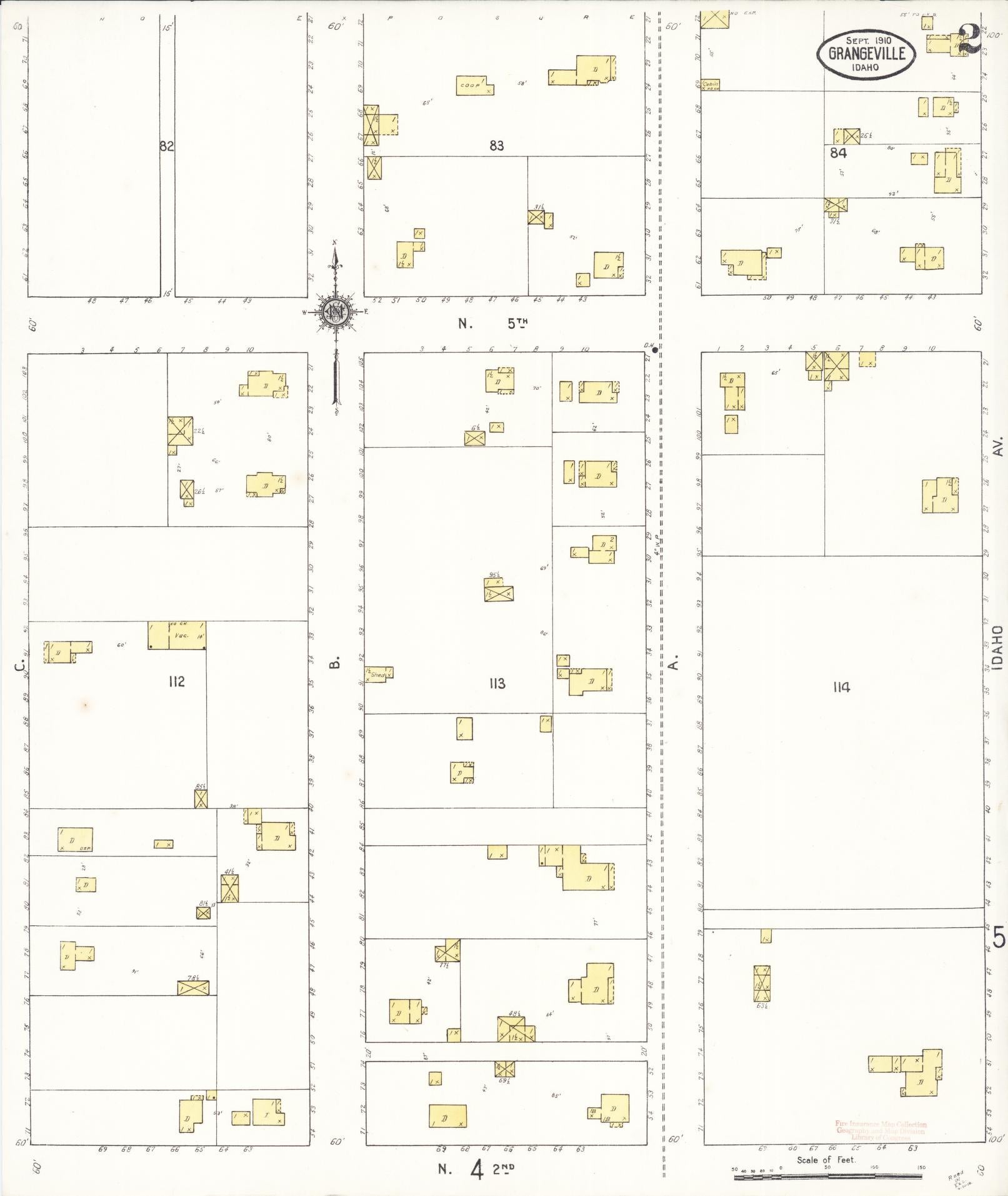 Sanborn Fire Insurance Map from Grangeville, Idaho County, Idaho (1910), Sheet #0002 - Complete Map Set gallery image, historic Sanborn map, vintage wall art, Grangeville Idaho