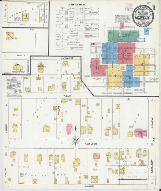 Sanborn Fire Insurance Map from Nashville, Washington County, Illinois (1906), Sheet #0001 - Historic Sanborn Fire Insurance Map Print, vintage old map wall art, antique decor, genealogy gift, Illinois Illinois map