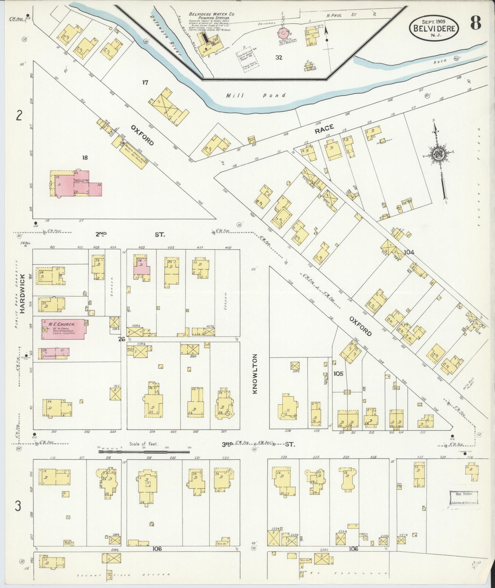Sanborn Fire Insurance Map from Belvidere, Warren County, New Jersey (1909), Sheet #0008 - Historic Sanborn Fire Insurance Map Print, vintage old map wall art, antique decor, genealogy gift, Pennsylvania Pennsylvania map