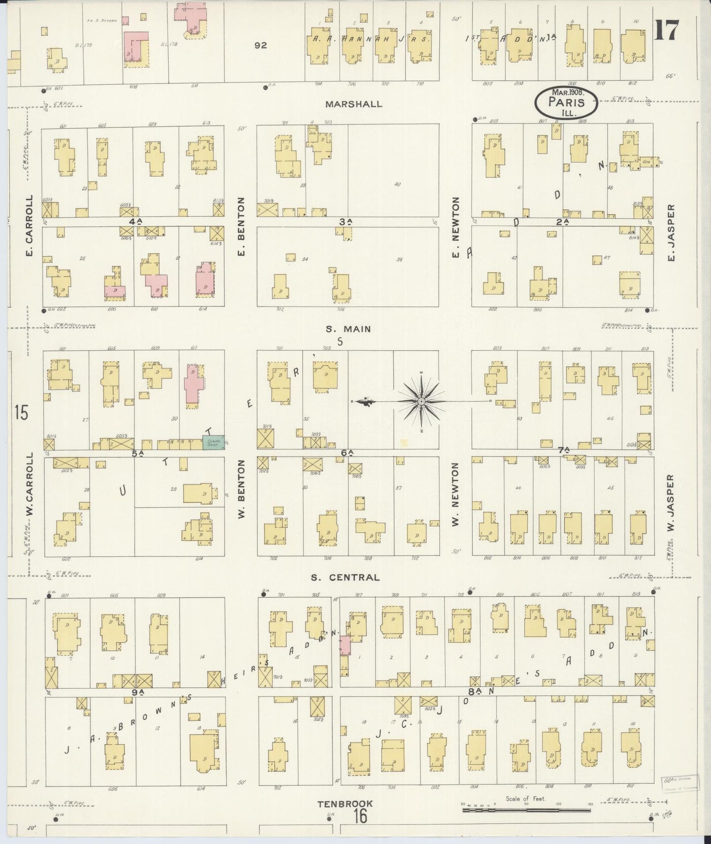 Sanborn Fire Insurance Map from Paris, Edgar County, Illinois (1908), Sheet #0017 - Complete Map Set gallery image, historic Sanborn map, vintage wall art, Illinois Illinois