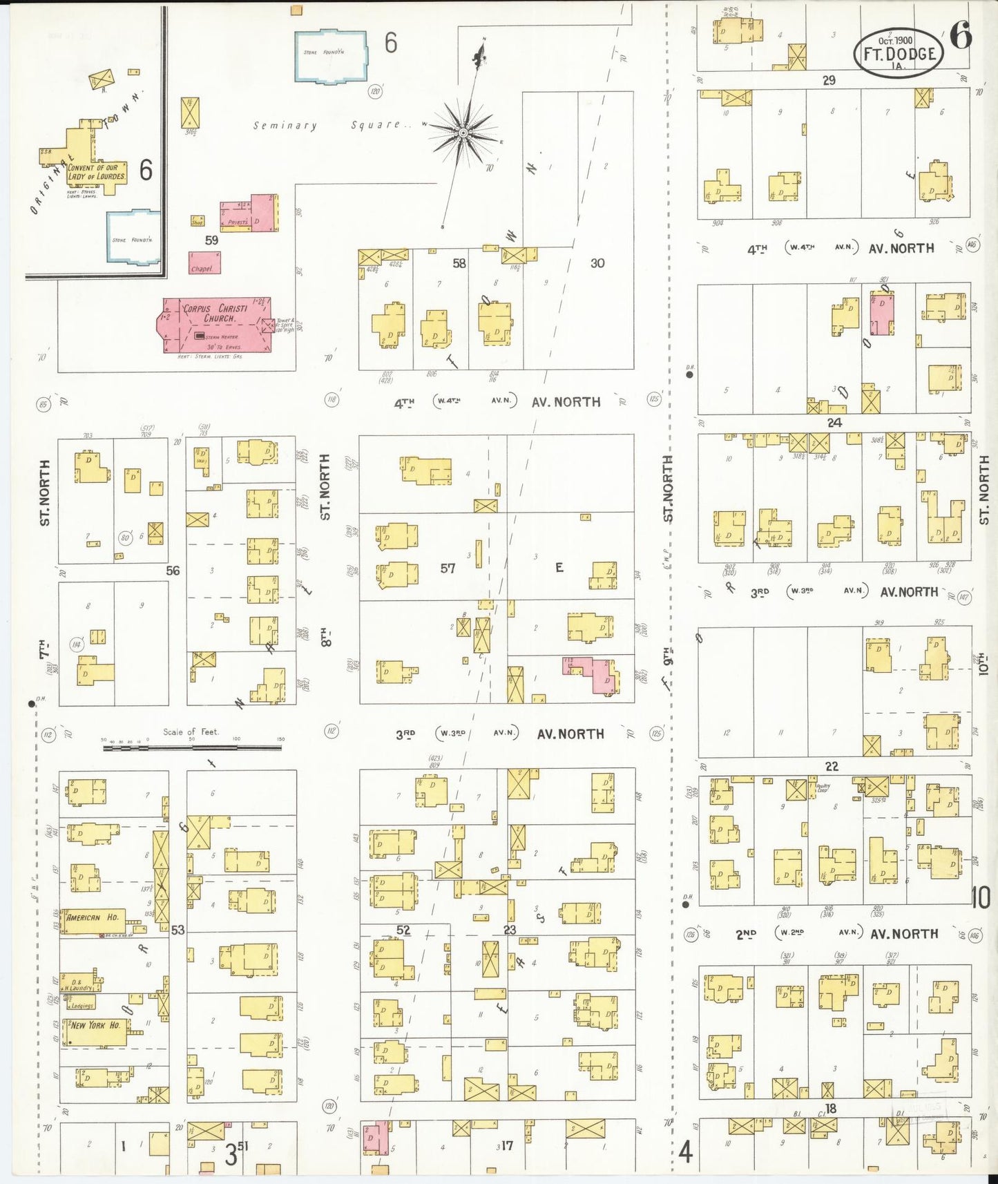 Sanborn Fire Insurance Map from Fort Dodge, Webster County, Iowa (1900), Sheet #0006 - Historic Sanborn Fire Insurance Map Print, vintage old map wall art