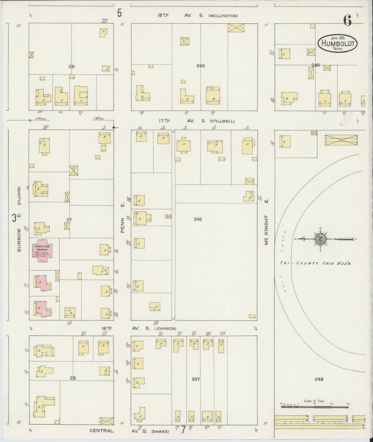 Sanborn Fire Insurance Map from Humboldt, Gibson County, Tennessee (1915), Sheet #0006 - Complete Map Set gallery image, historic Sanborn map, vintage wall art, Tennessee Tennessee
